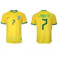 Brazil Lucas Paqueta #7 Replica Home Shirt World Cup 2022 Short Sleeve